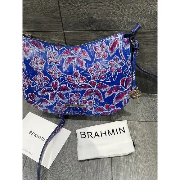 BRAHMIN Shayna Torrone Tropical Floral Palm Tree Leather Purse Bag B000499